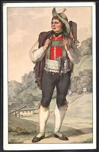 Künstler-AK Junger Wandersbursche in Tiroler Tracht