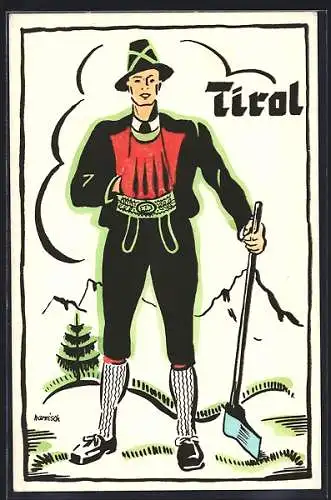 AK Junger Mann in tiroler Tracht mit Beil