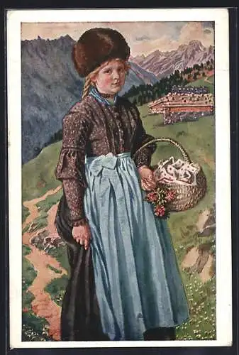 AK Frau in Tiroler Tracht aus dem Oberinntal