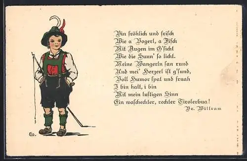 AK Junge in Tiroler Tracht mit Angel