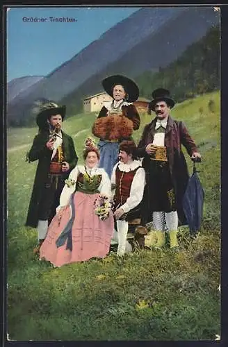 AK Gröden, Italiener in Grödner Trachten