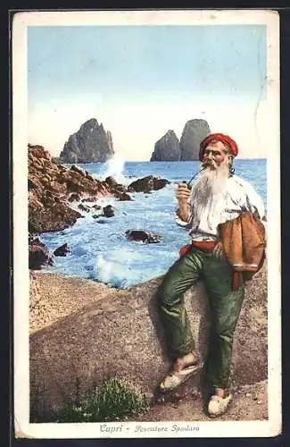 AK Capri, Pescatore Spadaro, Fischer mit Tabakpfeife
