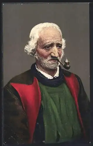 Künstler-AK Meran /Tirol, Meraner Bauer mit Tabakspfeife