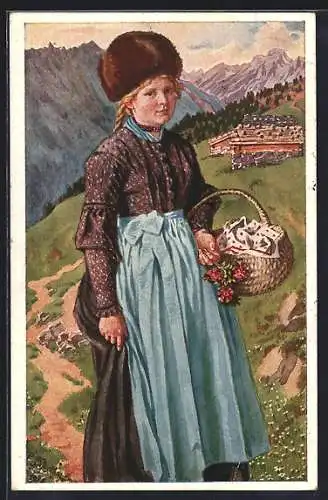 AK Frau in Tiroler Tracht aus dem Oberinntal