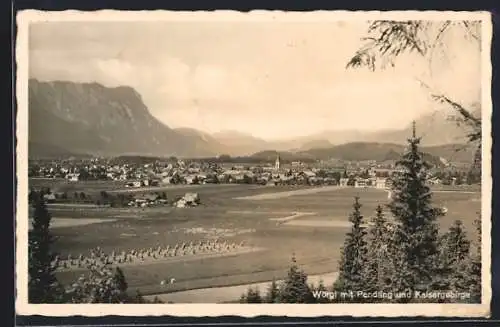 AK Wörgl, Ortsansicht mit Pendling und Kaisergruppe