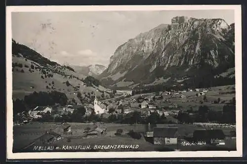AK Mellau, Ortsansicht gegen Kanisfluh