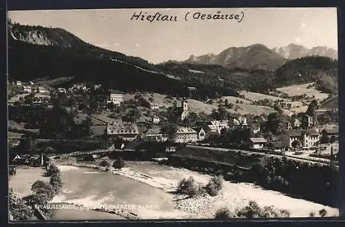 AK Hieflau /Gesäuse, Ortsansicht gegen die Eisenerzer Alpen