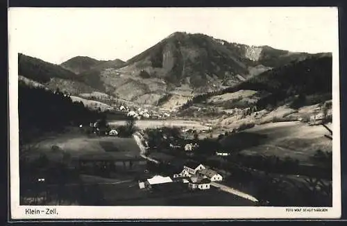AK Klein-Zell, Ortsansicht mit Berglandschaft