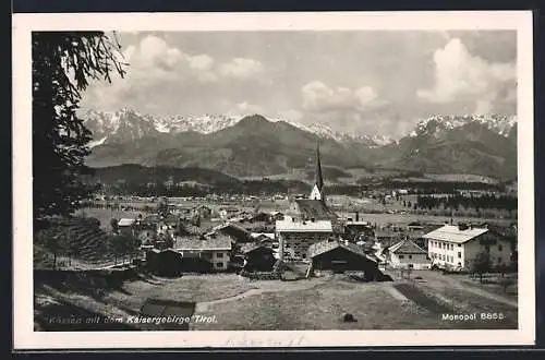 AK Kössen, Ortsansicht mit dem Kaisergebirge