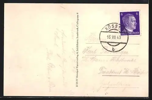 AK Kössen, Ortsansicht mit dem Kaisergebirge