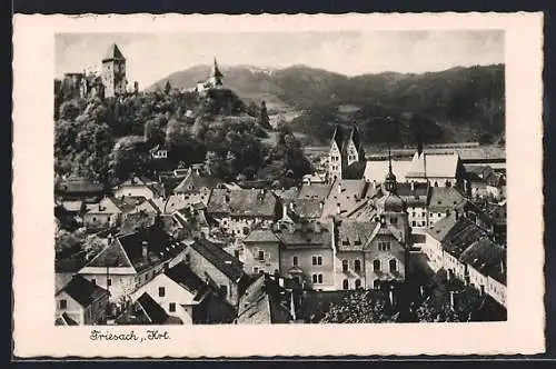 AK Friesach, Panorama mit Kirche, Berge