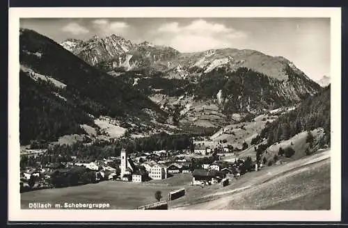 AK Döllach, Ortsansicht mit Kirche und Blick auf die Schobergruppe