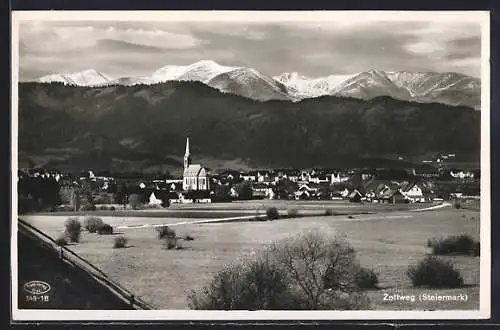 AK Zeltweg, Ortsansicht mit Gebirgspanorama
