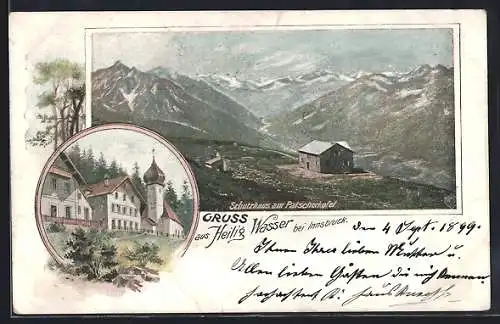 AK Heilig Wasser bei Innsbruck, Schutzhaus am Patscherkofel mit Panorama