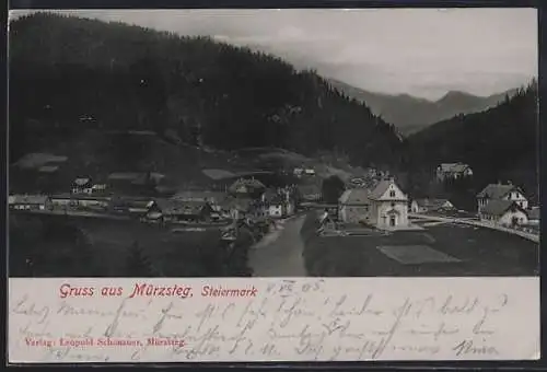 AK Mürzsteg /Steiermark, Ortsansicht mit Flusspartie