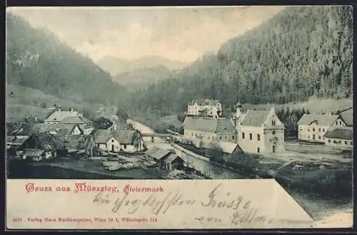 AK Mürzsteg, Gruss mit der Mürz und Kirche