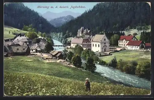 AK Mürzsteg, Teilansicht mit dem kaiserlichen Jagdschloss