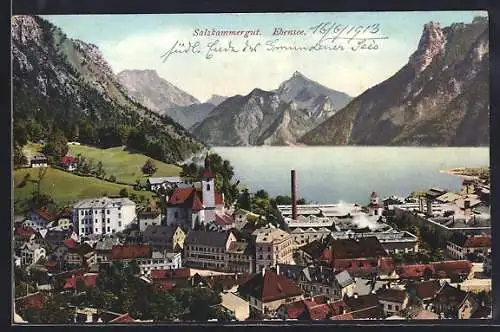 AK Ebensee, Totalansicht aus der Vogelschau