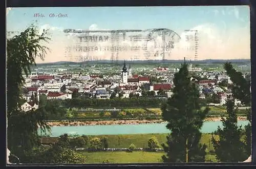 AK Wels /Ob.-Oest., Ortsansicht mit Flusspartie