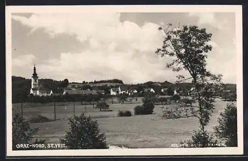 AK St. Veit /Graz, Ortsansicht mit Blick zur Pfarrkirche