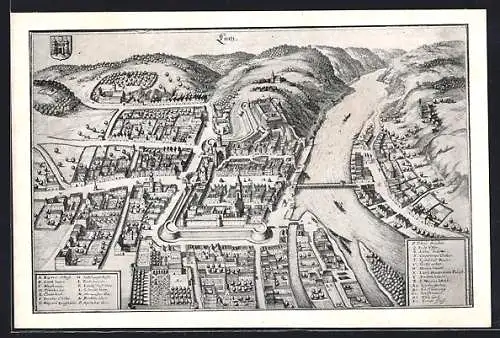 Künstler-AK Linz, Blick auf den Ort um 1649
