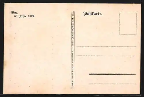 Künstler-AK Linz, Blick auf den Ort um 1649