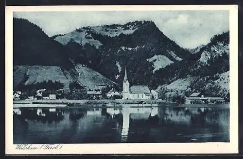 AK Walchsee /Tirol, Uferpartie mit Kirche