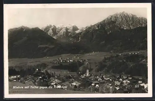 AK Mieders, Teilansicht mit Telfes gegen die Kalkkögel