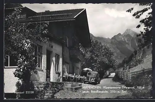 AK Mayrhofen /Tirol, Alpengaststätte Zillergrund gegen Brandbergkolm