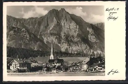 AK Seefeld i. T., Teilansicht mit Kirche gegen Öfelekopf