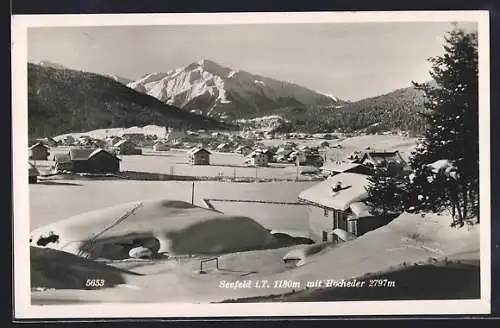 AK Seefeld i. T., Teilansicht mit Hocheder im Schnee