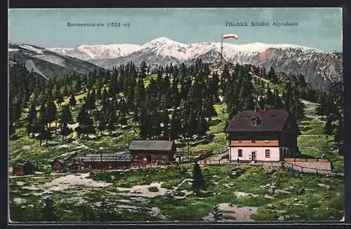 AK Friedrich Schüler Alpenhaus, Berghütte mit Sonnwendstein