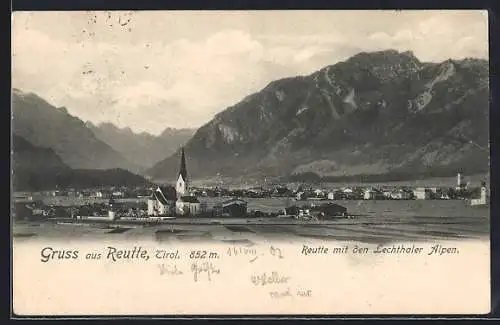 AK Reutte, Totalansicht mit den Lechthaler Alpen, Um 1900