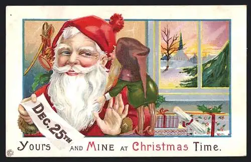 AK Weihnachtsmann mit Zwerg