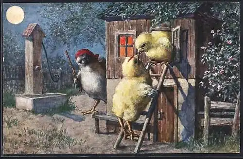 AK Herzliche Ostergrüsse, Verliebte Osterküken