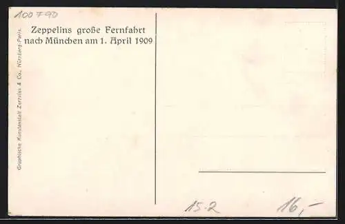 AK München, Zeppelins grosse Fernfahrt am 1. April 1909