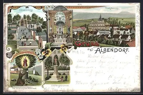 Lithographie Albendorf, Calvarienberg, Osterbergmonument, Hochaltar in der Gnadenkapelle