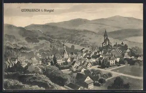 AK Gernsbach i. Murgtal, Ortsansicht aus der Vogelschau