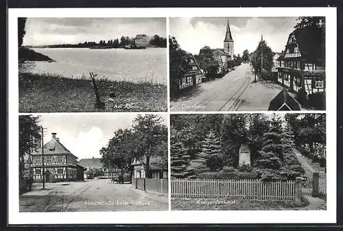 AK Diersheim, Hauptstrasse beim Rathaus, Kriegerdenkmal, Ortsansicht