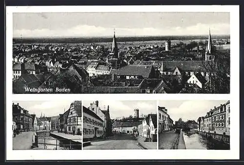 AK Weingarten /Baden, Gasthaus, Strassenpartie und Blick über die Dächer
