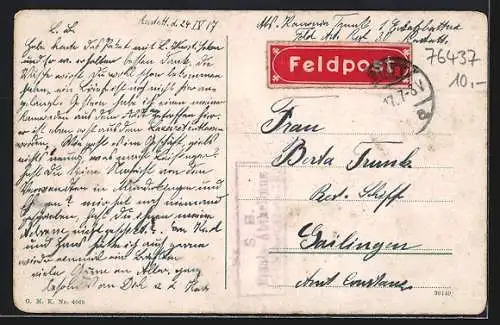 Künstler-AK Rastatt, Promenade an der Mürg