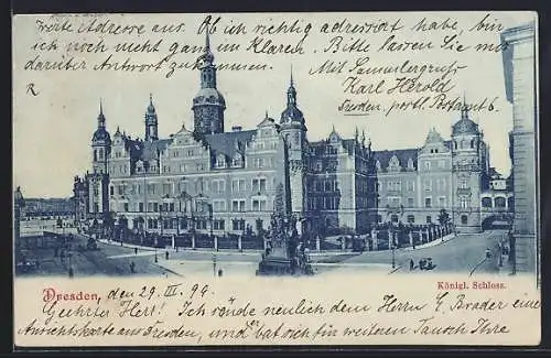 AK Dresden, Königl. Schloss mit Denkmal