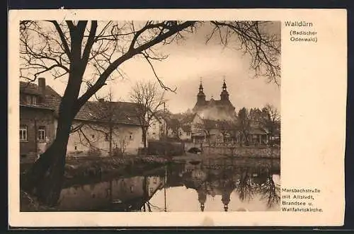 AK Walldürn /Odenwald, Marsbachstrasse mit Altstadt, Brandsee und Kirche