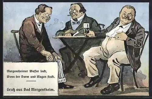 Künstler-AK Bad Mergentheim, Männer sitzen an einem Tisch
