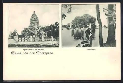 AK Berlin-Grünau /Köpenick, Sportdenkmal, Liebesinsel auf der Oberspree