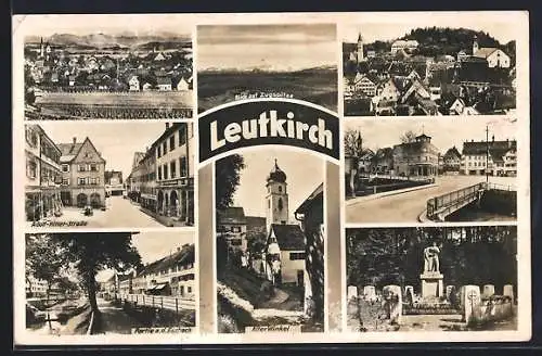 AK Leutkirch, Alter Winkel, Kriegerdenkmal, Marktstrasse, Partie a. d. Eschach
