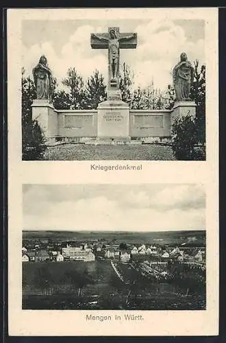 AK Mengen in Württ., Teilansicht, Kriegerdenmal