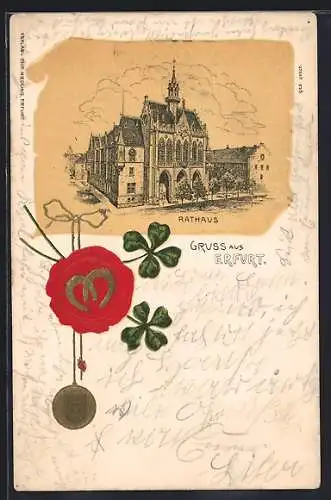Präge-Lithographie Erfurt, Rathaus, Siegel mit Kleeblättern