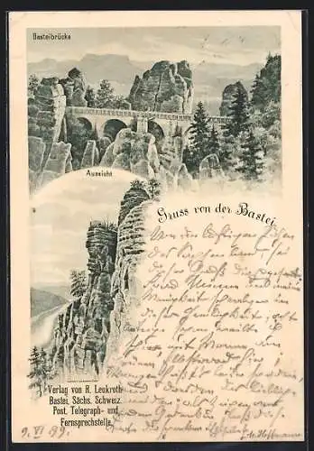 AK Bastei / Sächsische Schweiz, Basteibrücke und Aussicht