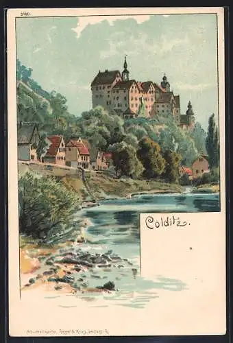 AK Colditz, Ortsansicht mit Schloss
